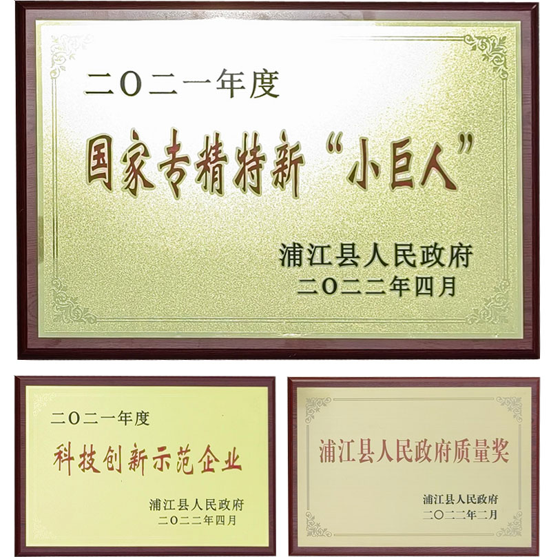 科技創(chuàng)新示范企業(yè)、浦江縣人民政府質(zhì)量獎和國家專精特新“小巨人”